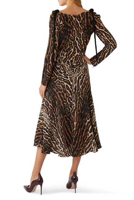Leopard Crepe De Chine Cinched Dress